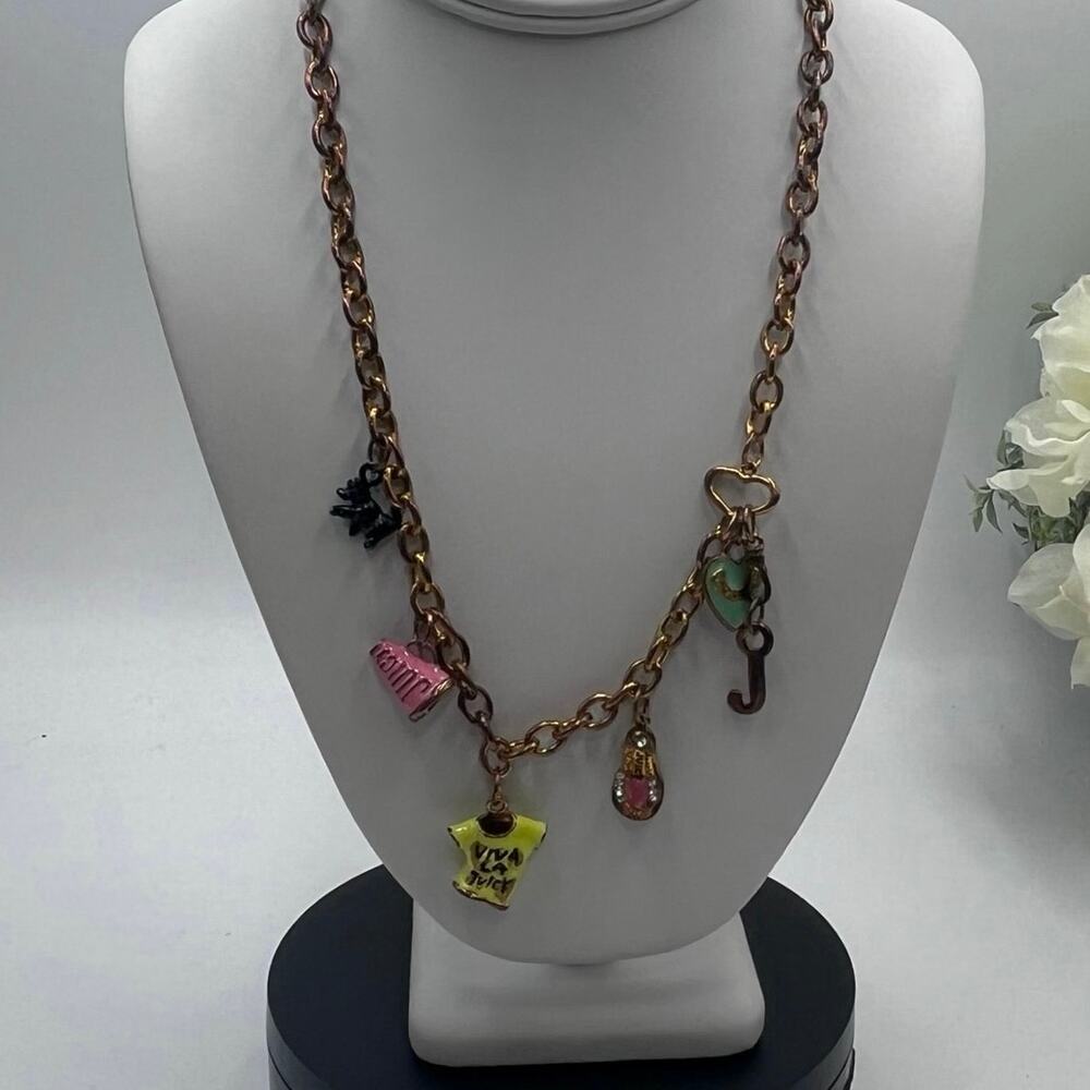 Juicy‎ Couture Gold Tone Black Dog Yellow Shirt megaphone Six
charm Necklace